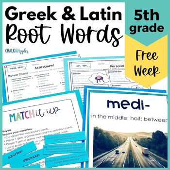 Preview of FREE WEEK of 5th Grade Greek & Latin Roots Vocabulary Activities & Words