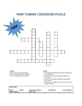 Preview of FREE WIND TURBINE CROSSWORD PUZZLE