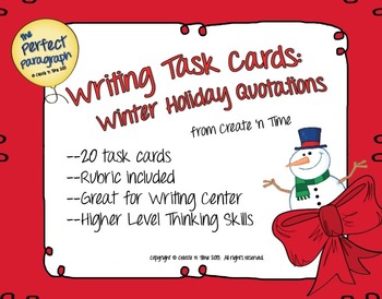 Preview of FREE! WINTER HOLIDAY Quotes Writing Task Cards with Planner and Rubric