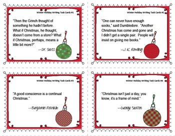 FREE! WINTER HOLIDAY Quotes Writing Task Cards with Planner and Rubric