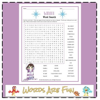 Preview of FREE WINTER Word Search Puzzle Handout Fun Activity