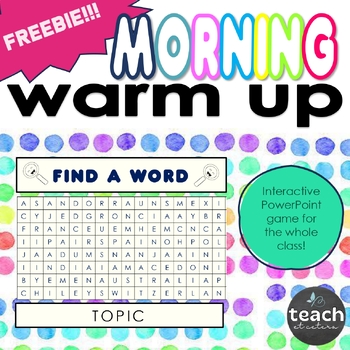 Preview of FREE Warm up Activity - Mystery Topic Find a Word - Digital Resource