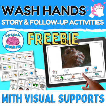 Preview of FREE Wash Hands Social Story Comprehension Questions Sequencing Visuals
