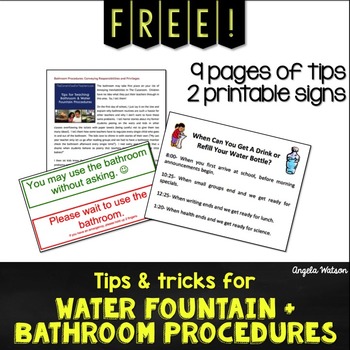 Preview of FREE Water Fountain & Bathroom Procedures: 9 pages of tips + 2 printable signs!