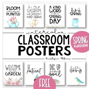 Preview of FREE Watercolor Classroom Posters - Inspirational Quotes | SPRING EDITION