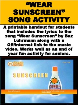 Preview of FREE “Wear Sunscreen" Song Analysis Activity