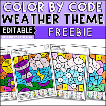 Preview of FREE Weather Color by Code Math and Literacy Pack Editable Activities