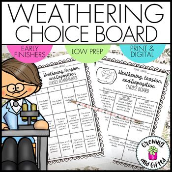 Preview of FREE Weathering Erosion Deposition Choice Board Menu for Enrichment