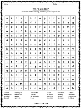 FREE Weathering, Erosion, and Deposition Word Search by Teach to the Core