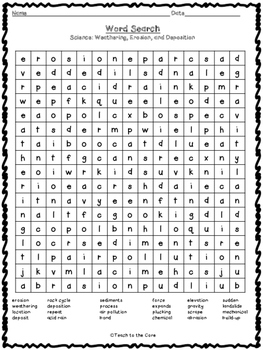 Preview of FREE Weathering, Erosion, and Deposition Word Search