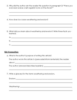 FREE! Weathering and Erosion Passage + comprehension questions by ...