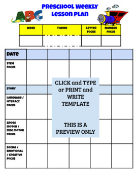 Preview of FREE Weekly Preschool Developmental Domain Lesson Plan Template (from CDA AUTOP)