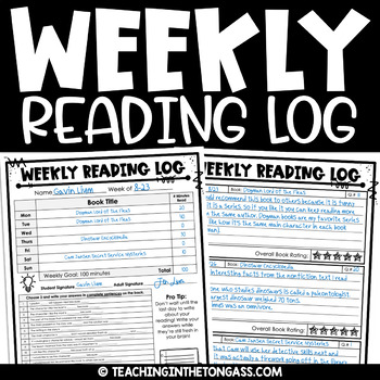 Preview of Weekly Reading Log with Questions Parent Signature Homework