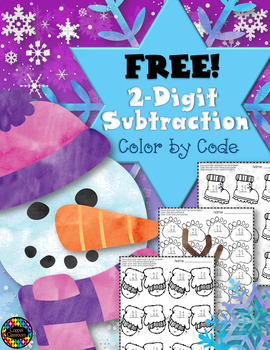 Preview of FREE Winter 2-Digit Subtraction with Regrouping Color-by-Code Printable