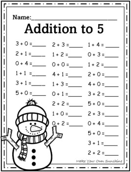 FREE Winter Add/Subtract to 5 by Make Your Own Sunshine | TPT