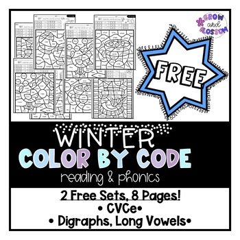 Preview of FREE Winter Color by Code/Letter, Phonics: CVCe, Digraphs (Long Vowels)