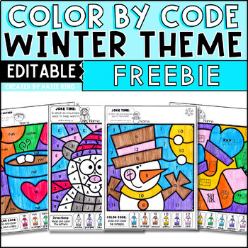 Preview of FREE Winter Editable Color by Code Sight Words, Alphabet and Numbers