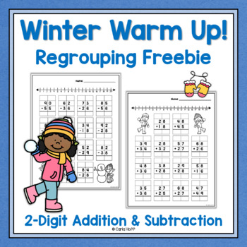Preview of FREE!  Winter Double Digit Addition & Subtraction With Regrouping