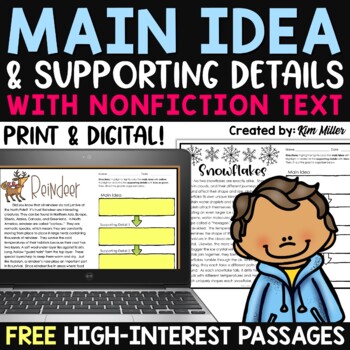 Preview of FREE Winter Main Idea & Supporting Details with Graphic Organizers Central Idea