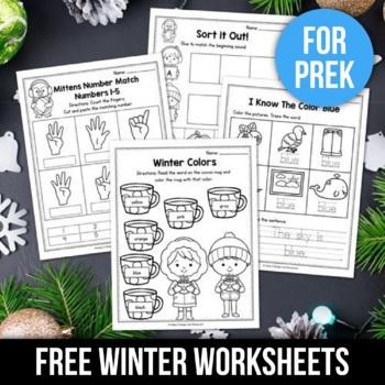 Preview of FREE Winter Math Worksheets Activities Preschool Morning Work Holidays
