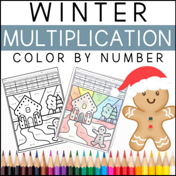 Preview of FREE Winter Multiplication Color By Number - 2-digitX2-digit & 1 digitX3-4 digit