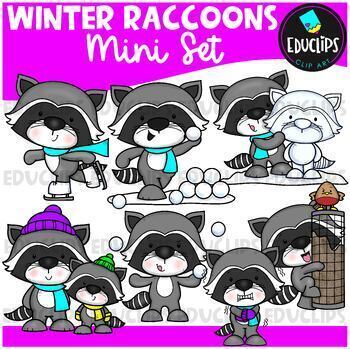 Preview of FREE Winter Raccoons Clipart Mini Set {Educlips Clipart}