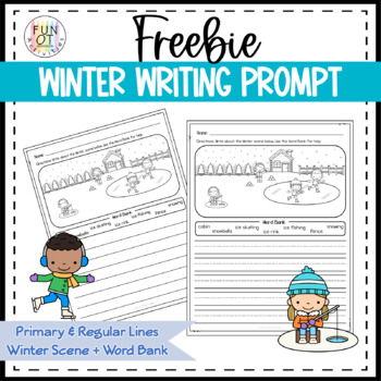 Preview of FREE Winter Scene Writing Prompts Sentences Paragraph Word Bank Handwriting