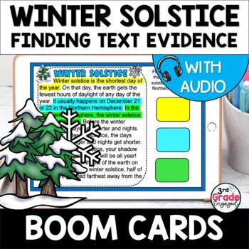 Preview of Winter Solstice Finding Citing Text Evidence Reading Boom Cards Task Cards Audio
