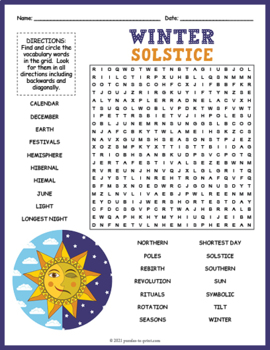 Preview of FREE Winter Solstice Word Search Puzzle Worksheet Activity