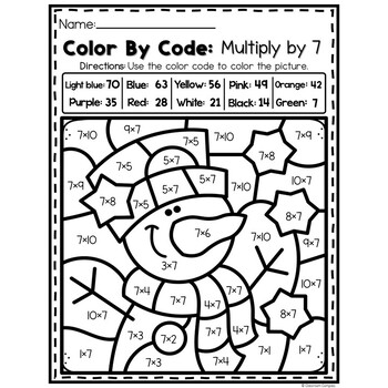 FREE Winter Winter Multiplication Facts Practice Color by Number Code ...