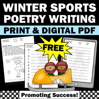 Preview of FREE Poetry Writing Worksheets Acrostic Poem Winter Sports Theme