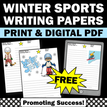 Preview of FREE Winter Creative Writing Papers Literacy Centers Sports Theme Digital Easel