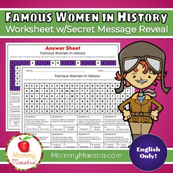 Preview of FREE Women in History Worksheet w/Secret Message Reveal