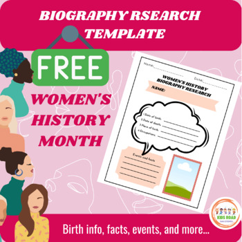 Preview of FREE Women’s History Month Research Biography Template (K, 1st, 2nd grade)