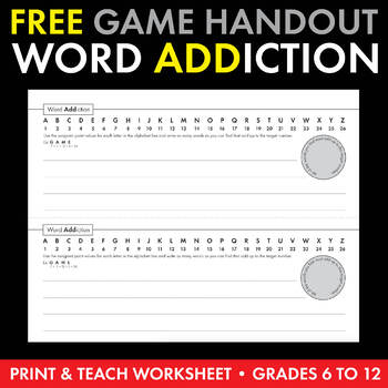 Preview of FREE “Word ADDiction” Worksheet, Word Play Game, Team Builder, Fun Stuff