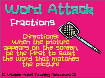Preview of FREE Word Attack Fraction Game - Introduce or Review Fraction Vocabulary