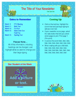 Preview of FREE Word Earth Day Newsletter Template - Spring