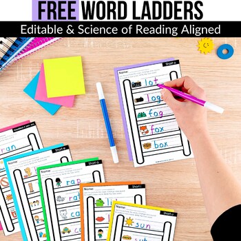 Preview of FREE Word Ladders Word Chains Phonics Worksheets Phonemic Awareness Science