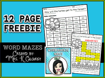 Preview of FREE Word Mazes featuring Nouns Adjectives Verbs and Preposition Activities