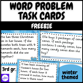 Preview of FREE Word Problem Task Cards Winter Edition 3rd grade Addition Subtraction Money