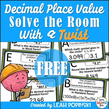 Preview of FREE Word Problems - Decimal Place Value Scavenger Hunt! - 5th Grade