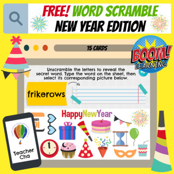 Preview of FREE! Word Scramble: New Year Edition (BOOM Cards™ for Distance Learning)