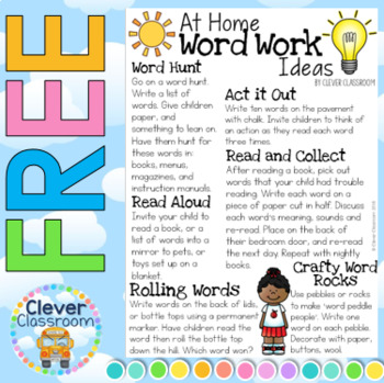 FREE Word Work Ideas Take Home Flyer by Clever Classroom | TPT