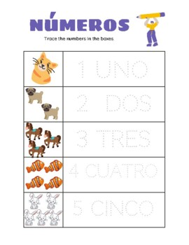 free worksheet tracing spanish numbers 1 5 by maestra allyssa tpt