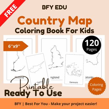 Preview of FREE*Country Map*Coloring Pages For Kids 6x9'' 10 pages