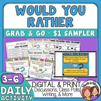 Preview of Would You Rather Sampler - Fun Questions for Discussion, Writing Prompts, & More