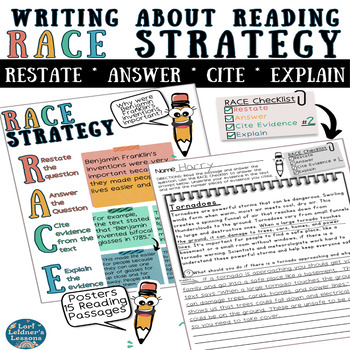 Preview of FREE Writing About Reading - RACE Strategy * Citing Text Evidence * Passages