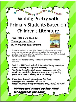 Preview of FREE Writing Poetry With Primary Students Based on Children's Literature-Intro
