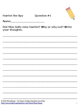 FREE Writing Prompts for Harriet the Spy by Rosa Mauer | TPT