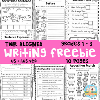 Preview of FREE Writing Revolution® Worksheets - fragments, conjunctions, appositives etc